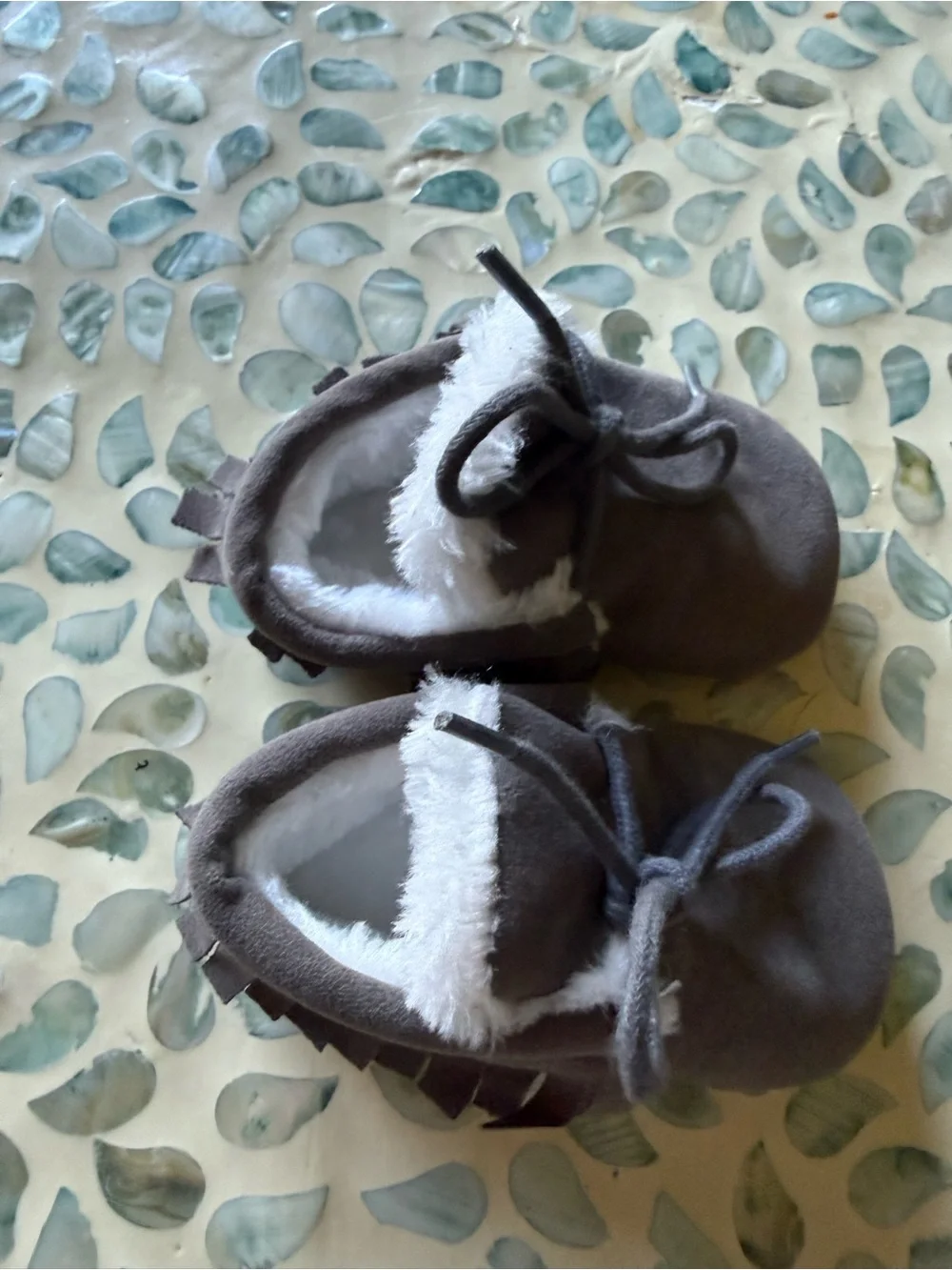 Cozy Faux-Shearling Baby Moccasins - Gray